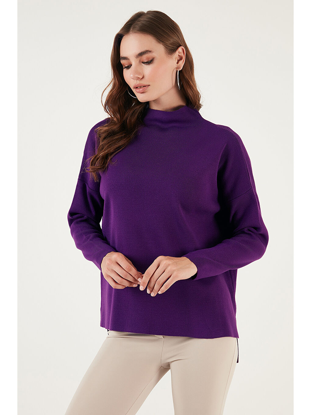 Mor Pamuklu Arkası Uzun Dik Yaka 2'li Paket Triko Kazak 4615002S2-1