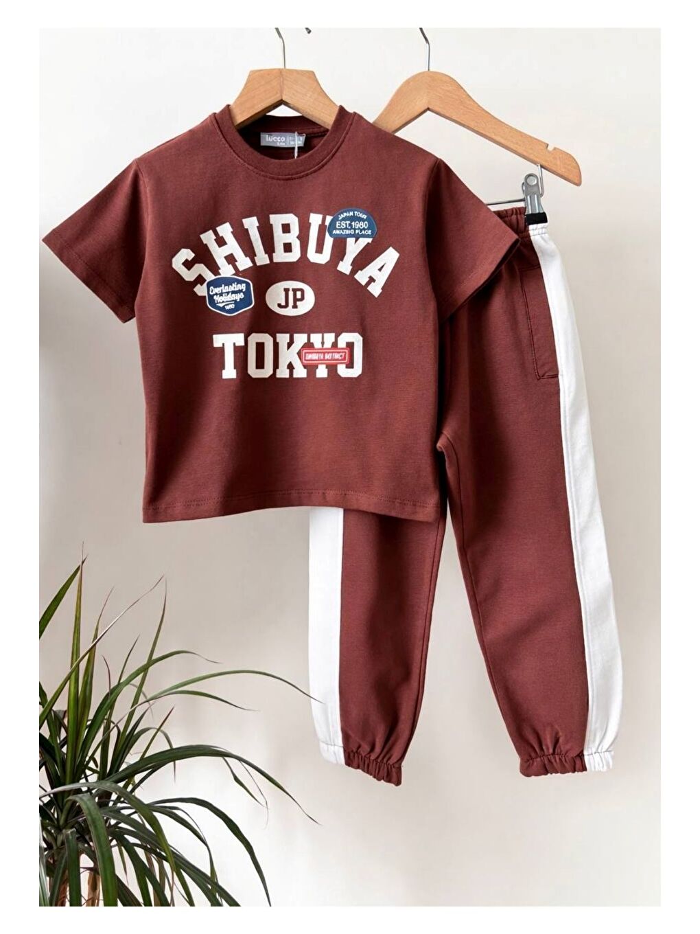 Shibuya Tokyo Baskılı Çocuk Alt - Üst Takım – Kahverengi-2