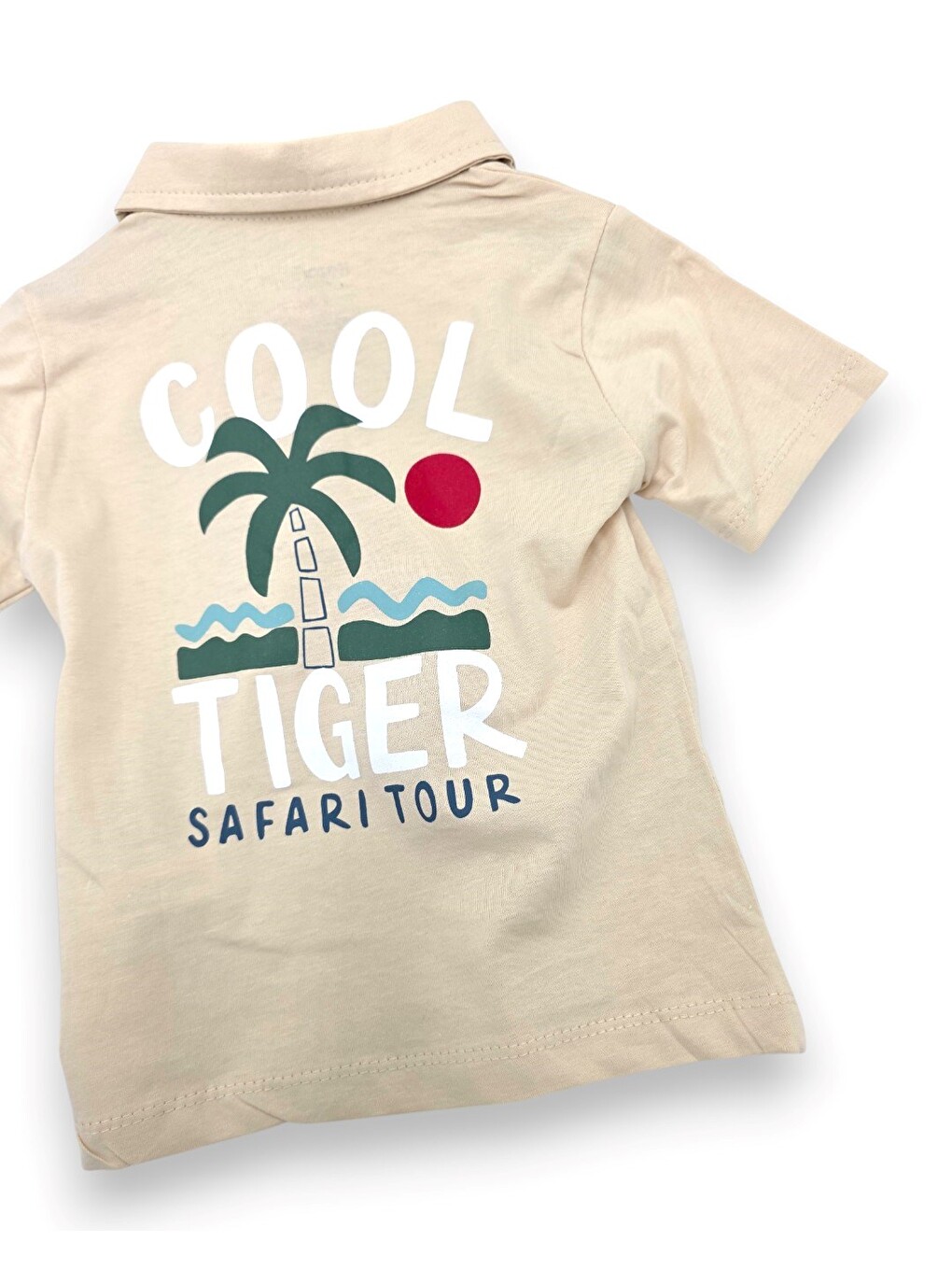 Bej Erkek Bebek Yazlık Jean Şortlu Baskılı Polo Yaka T-shirtli 2'li Takım-7