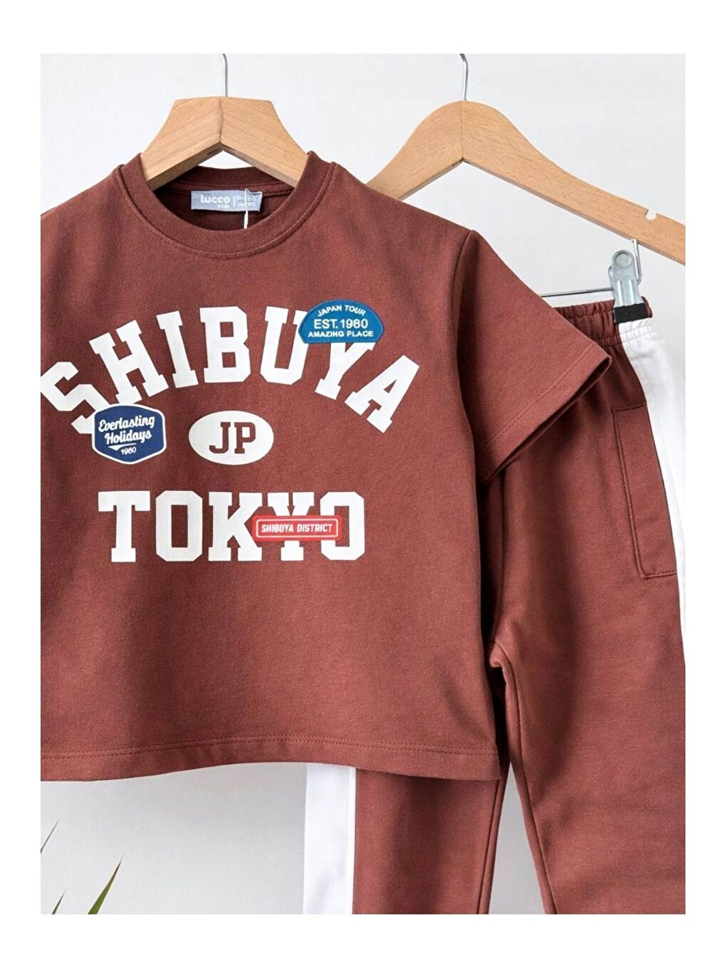 Shibuya Tokyo Baskılı Çocuk Alt - Üst Takım – Kahverengi-3