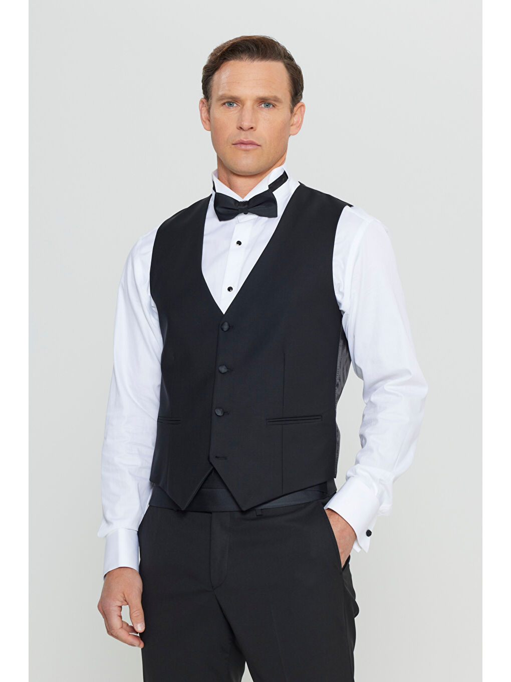 Erkek Siyah Yünlü Slim Fit Dar Kesim Klasik Yelek-2