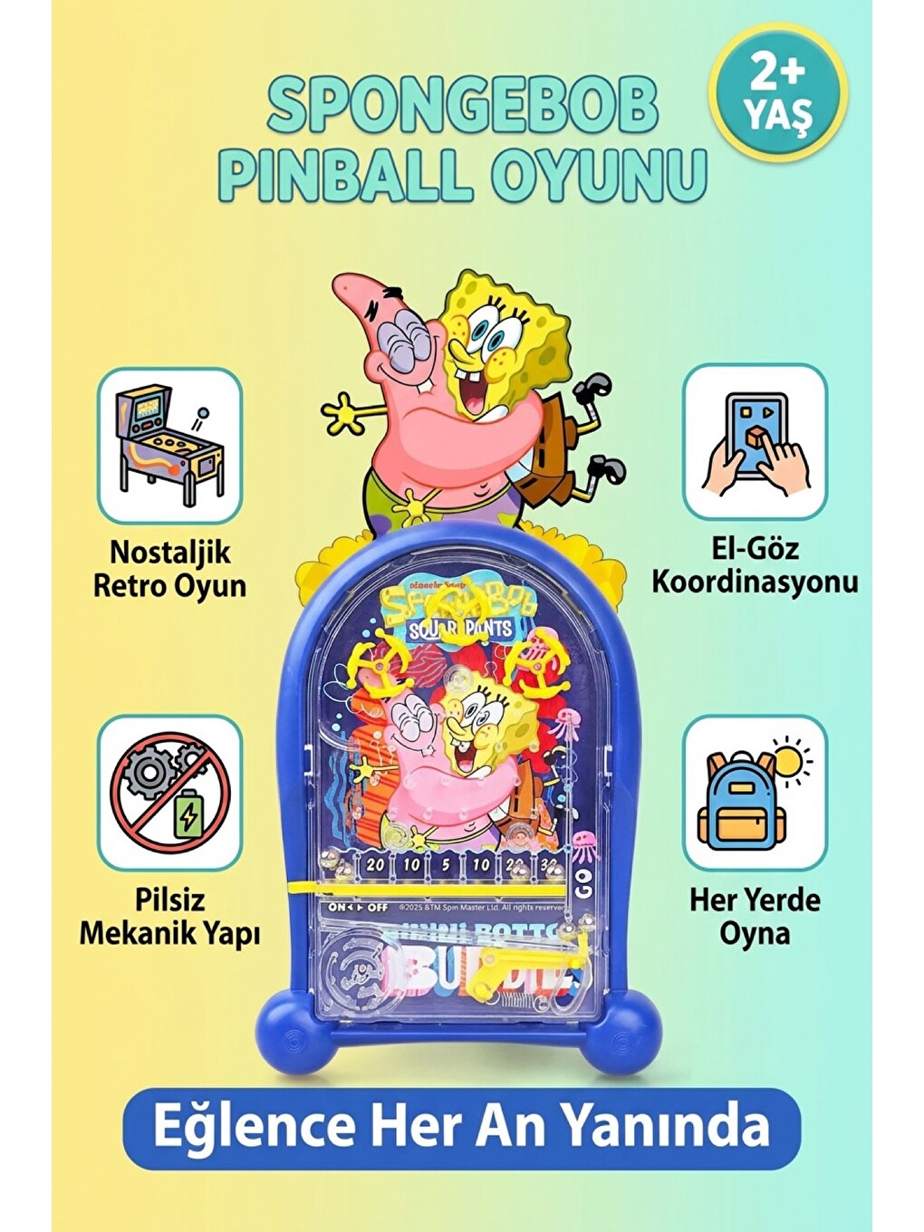 Pinball Oyunu Spongebob Nostaljik Retro Eğitici El Oyunu Pilsiz 2+ Yaş Çocuk Oyuncak-1
