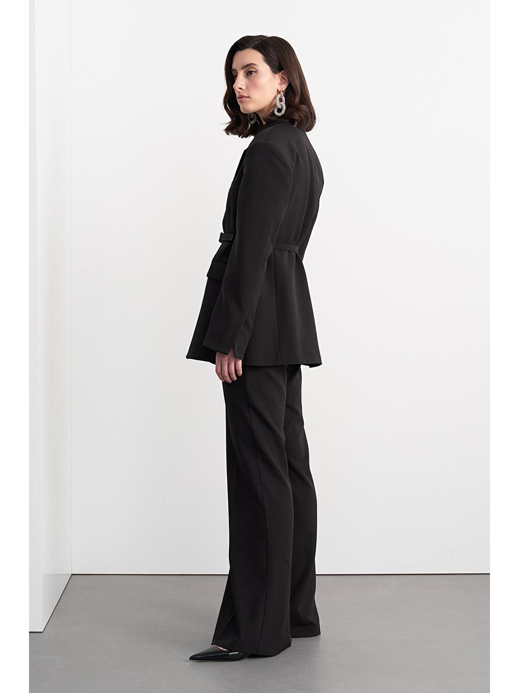 Fit Kesim Vatkalı Ceket Pantolon Takım Siyah-4