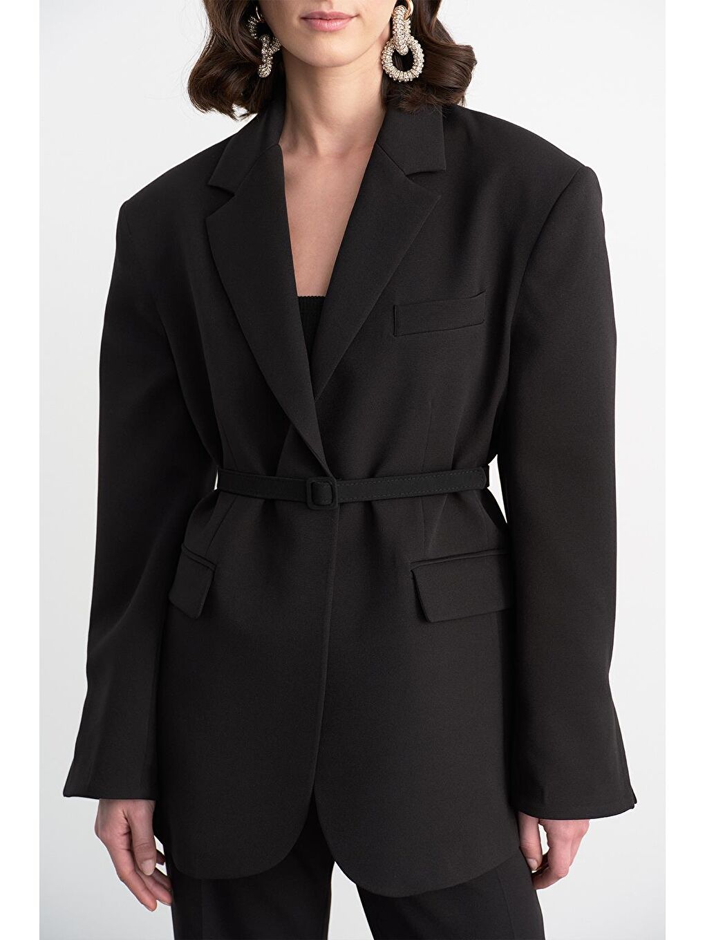 Fit Kesim Vatkalı Ceket Pantolon Takım Siyah-5