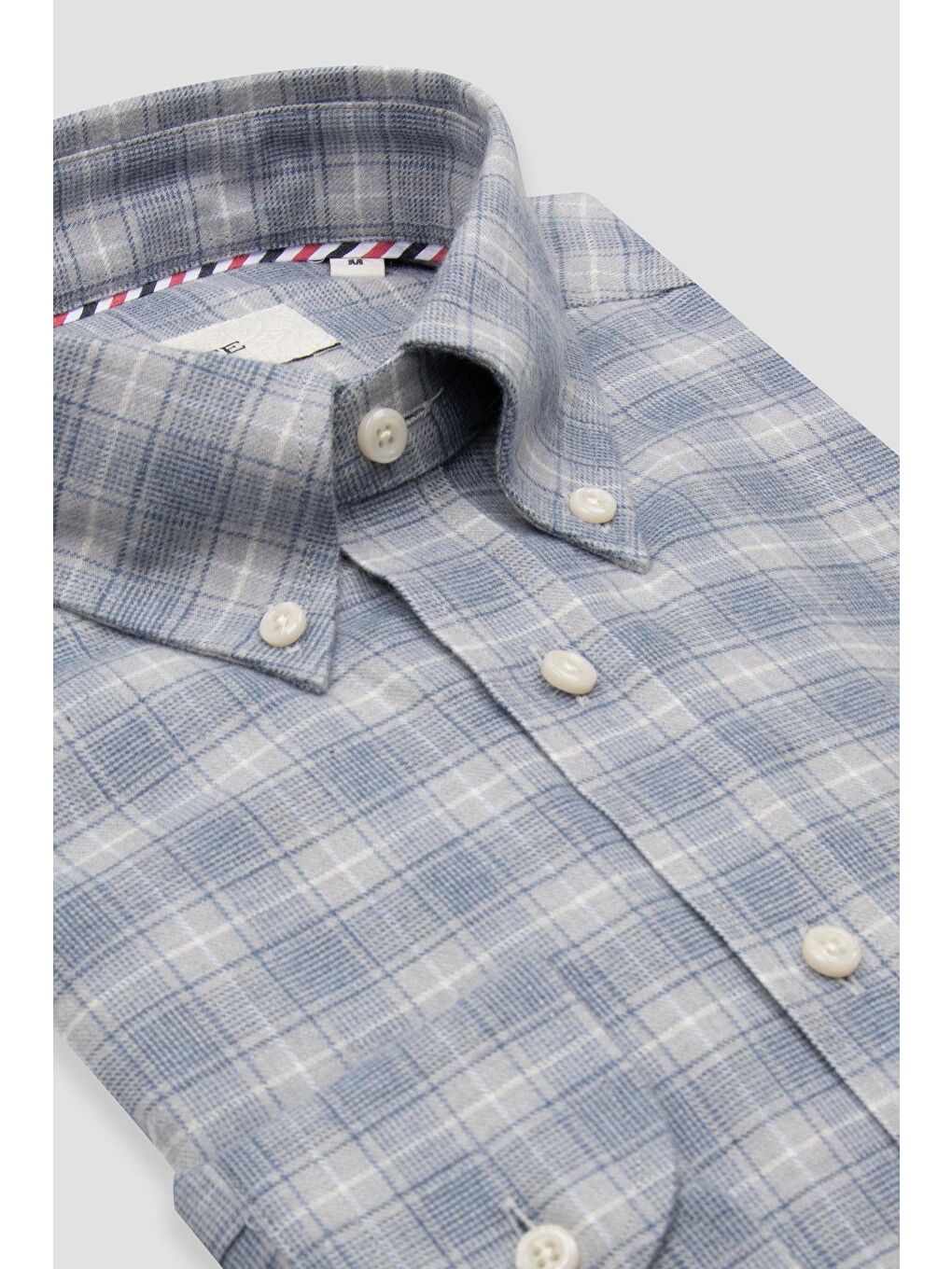 Luca Flanel Pamuklu Comfort Fit Mavi-Gri Düğmeli Yaka Erkek Kareli %100 Pamuk Gömlek-1