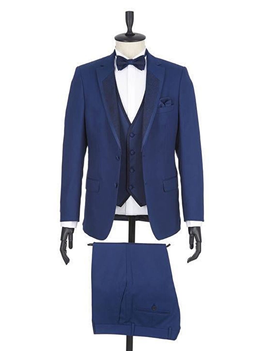 Lacivert Gabardin Mono Yaka Astarlı Yelekli 6 Drop Slim Fit Dar Kesim Smokin Damatlık 1001190166-1