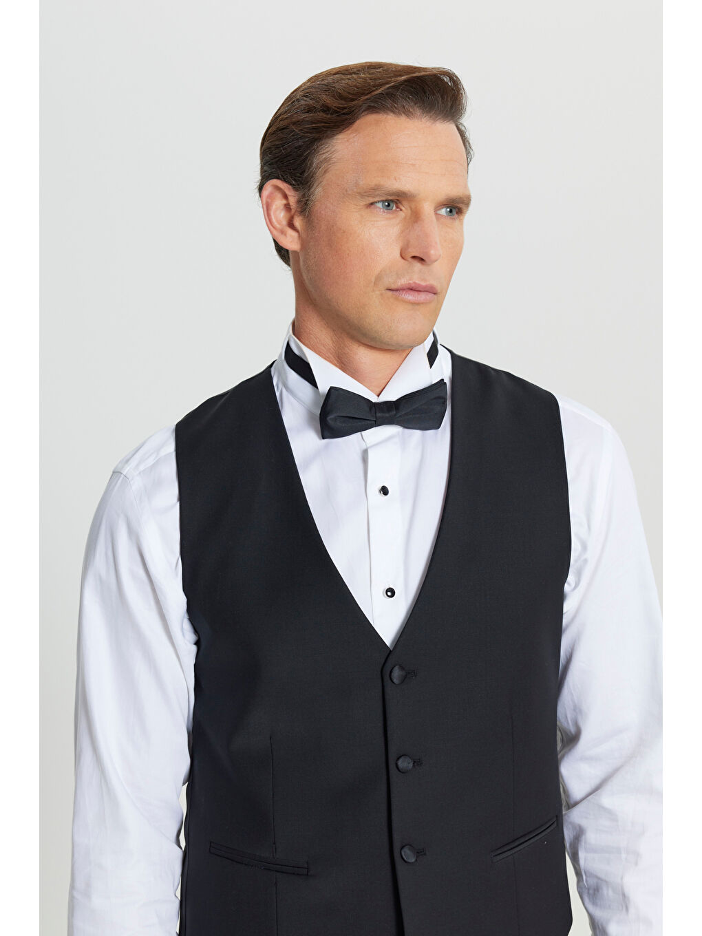 Erkek Siyah Yünlü Slim Fit Dar Kesim Klasik Yelek-3