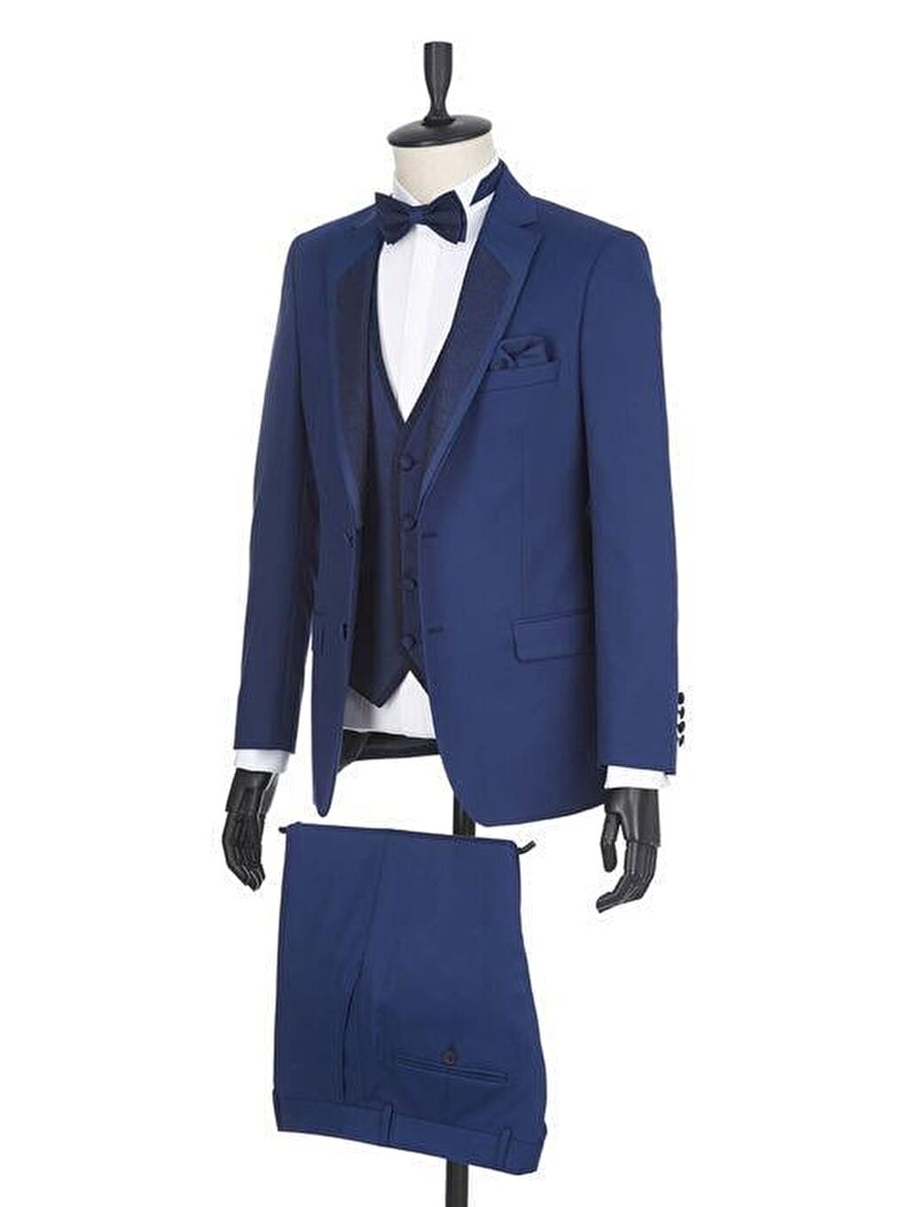 Lacivert Gabardin Mono Yaka Astarlı Yelekli 6 Drop Slim Fit Dar Kesim Smokin Damatlık 1001190166-2