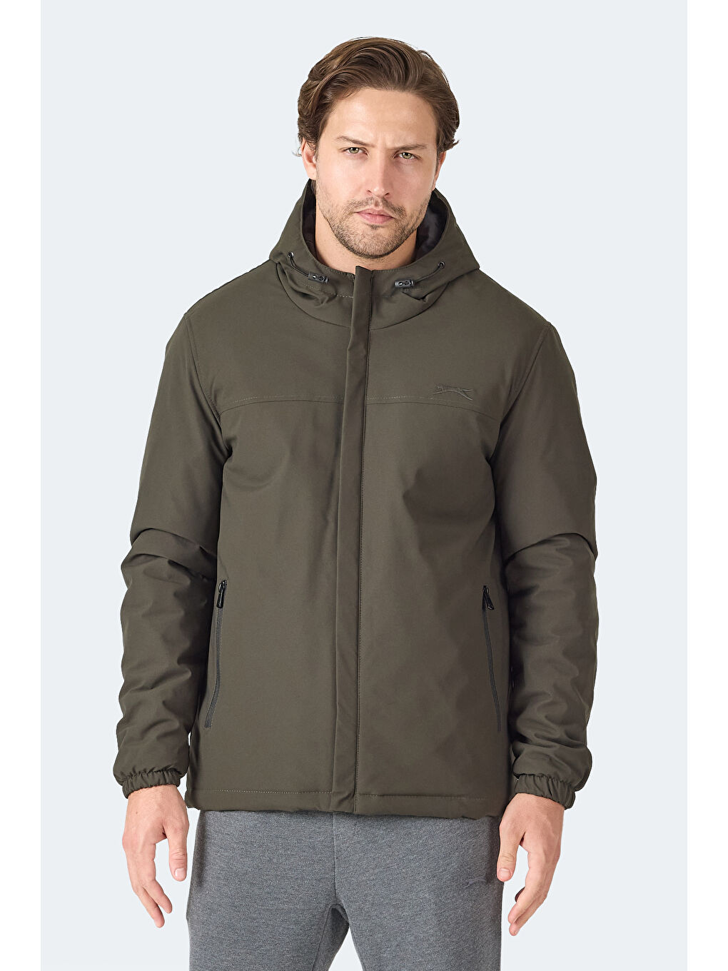 HERNIS Erkek Kapüşonlu Fermuarlı Haki Mont & Kaban