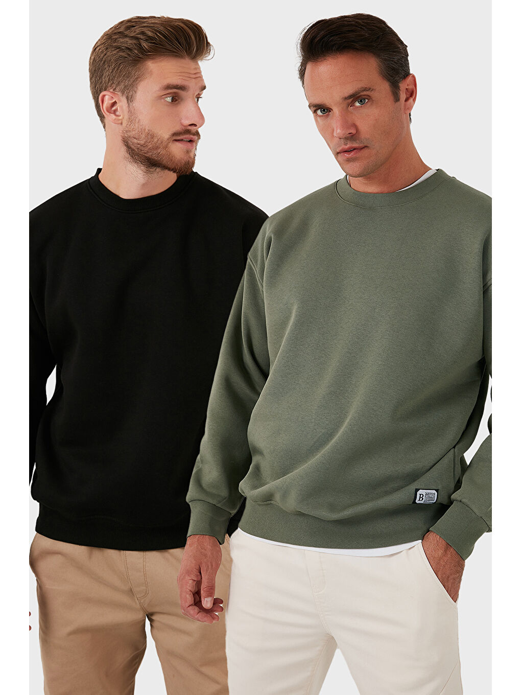 Haki Regular Fit Bisiklet Yaka Şardonlu 2'li Paket Sweat 5905255S2