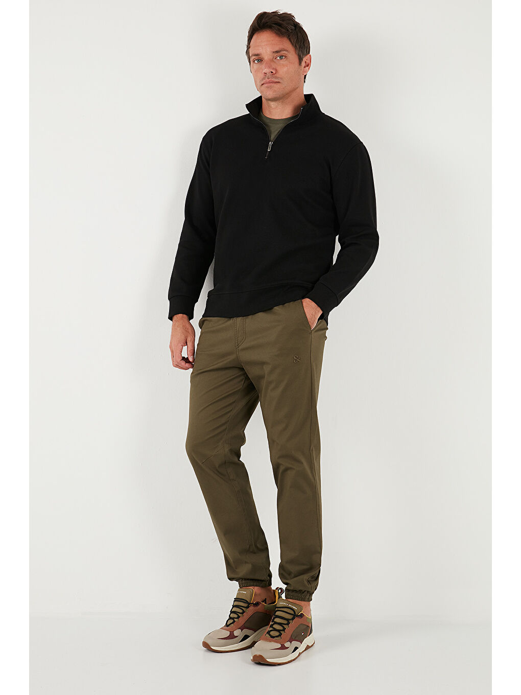 Siyah Pamuklu Regular Fit Yarım Fermuarlı Dik Yaka Sweat 5905470-2