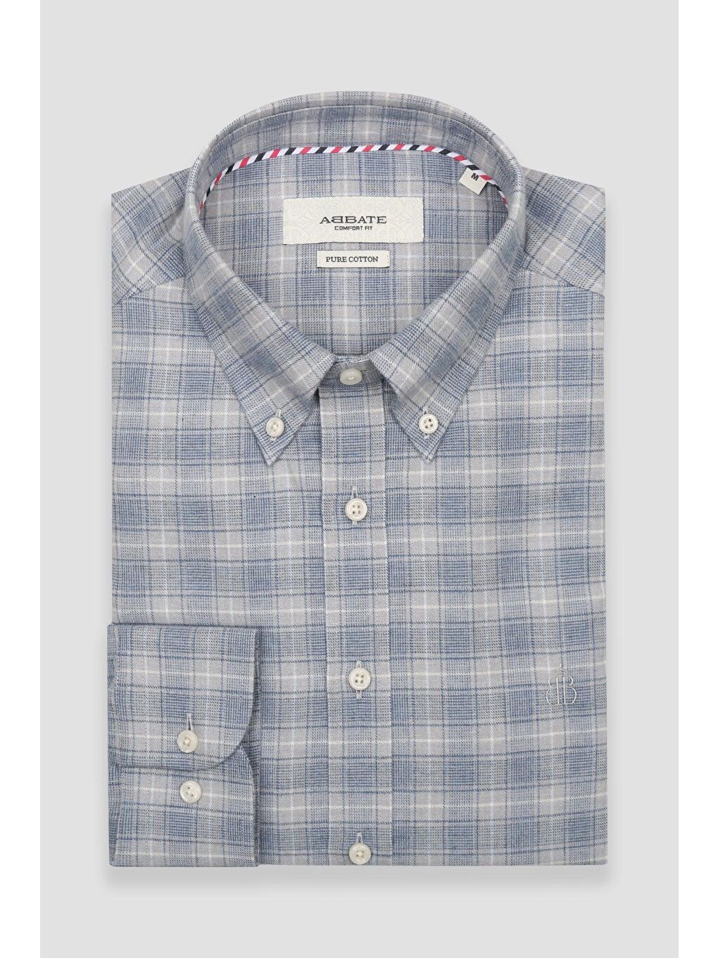 Luca Flanel Pamuklu Comfort Fit Mavi-Gri Düğmeli Yaka Erkek Kareli %100 Pamuk Gömlek-4