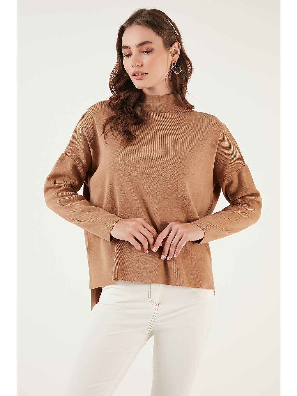 Kahverengi Pamuklu Arkası Uzun Dik Yaka 2'li Paket Triko Kazak 4615002S2-2