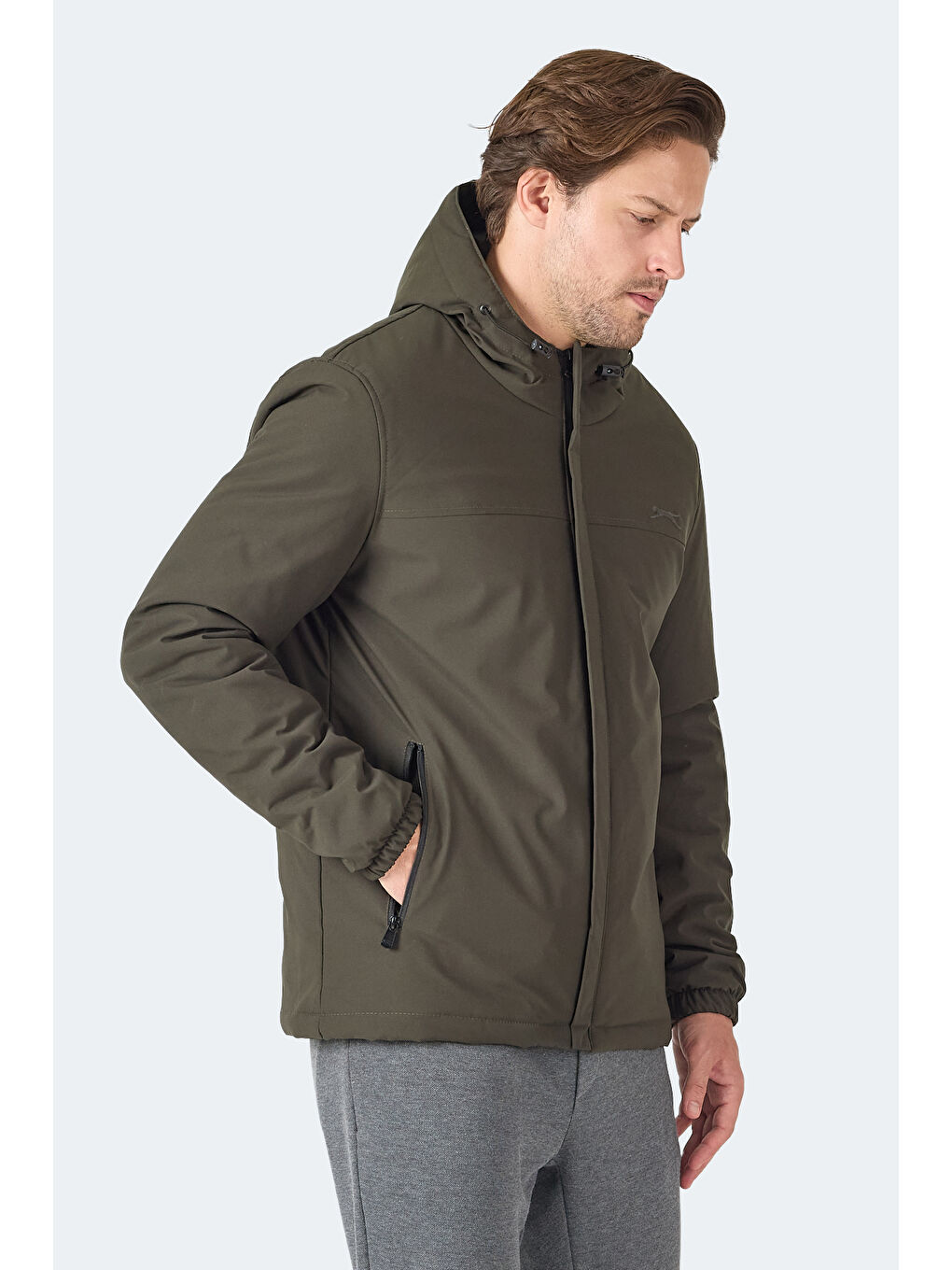 HERNIS Erkek Kapüşonlu Fermuarlı Haki Mont & Kaban-2