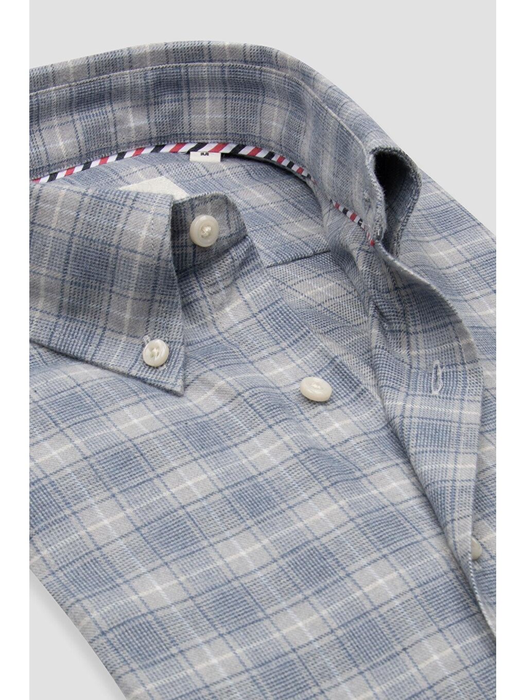 Luca Flanel Pamuklu Comfort Fit Mavi-Gri Düğmeli Yaka Erkek Kareli %100 Pamuk Gömlek-5