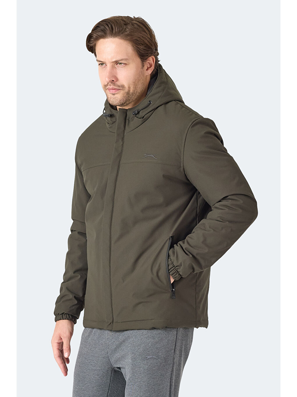 HERNIS Erkek Kapüşonlu Fermuarlı Haki Mont & Kaban-3