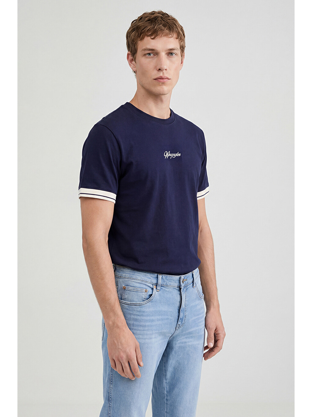 Lacivert %100 Pamuk Relaxed Fit Rahat Kesim Bisiklet Yaka Logo Detaylı Tişört