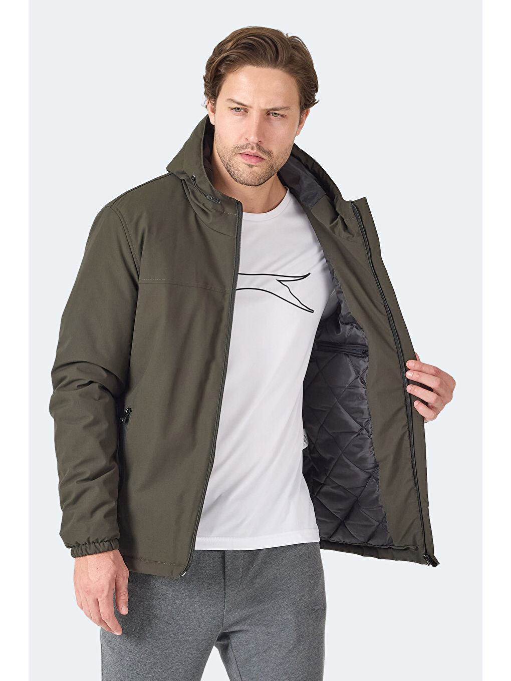 HERNIS Erkek Kapüşonlu Fermuarlı Haki Mont & Kaban-5