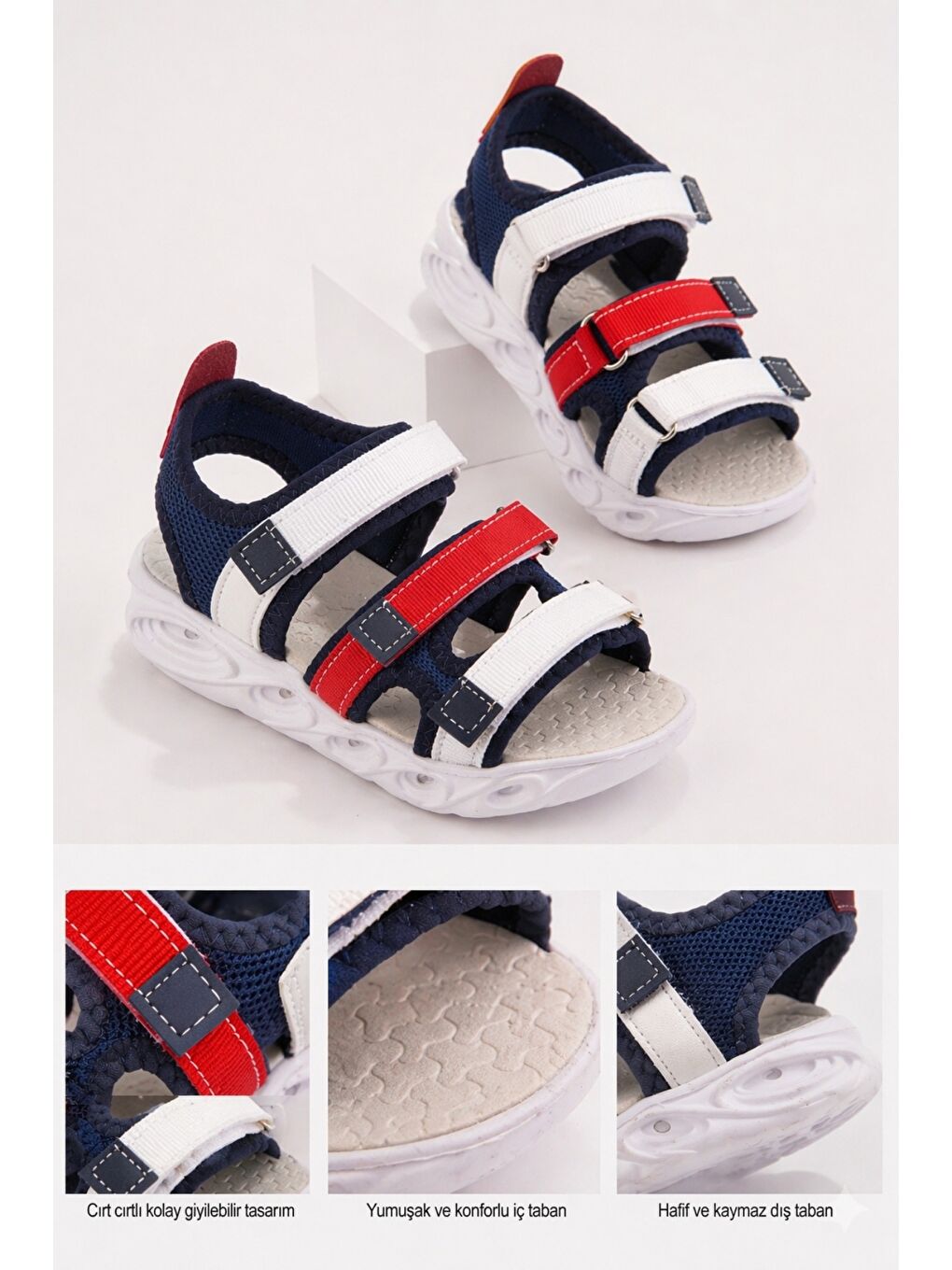 Lacivert NAVİ Erkek Çocuk Cırtlı Işıklı Sandalet-1