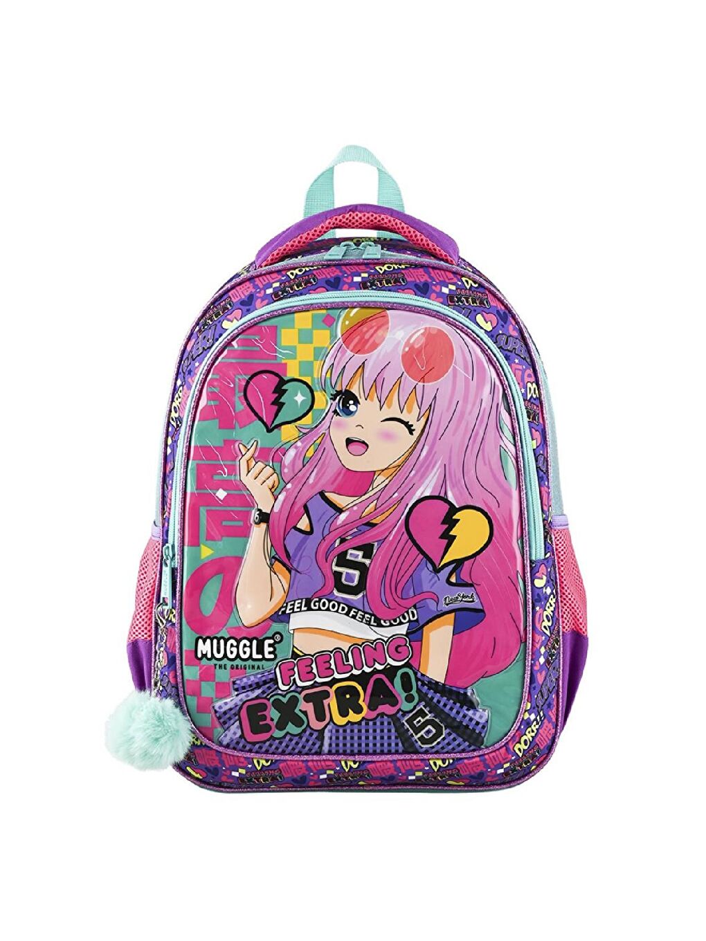 2 Bölmeli Anime Okul Sırt Çantası Turkuaz (MU-9057)