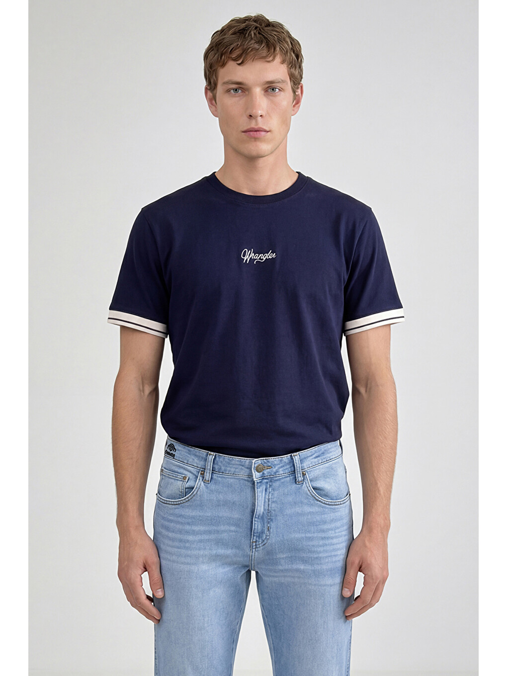 Lacivert %100 Pamuk Relaxed Fit Rahat Kesim Bisiklet Yaka Logo Detaylı Tişört-2