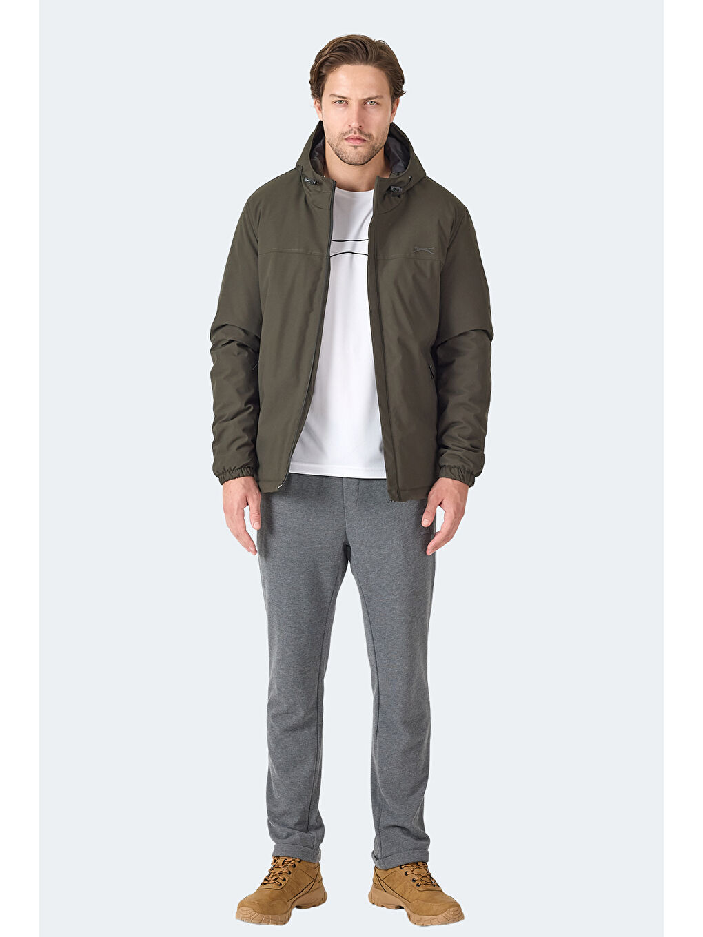 HERNIS Erkek Kapüşonlu Fermuarlı Haki Mont & Kaban-6