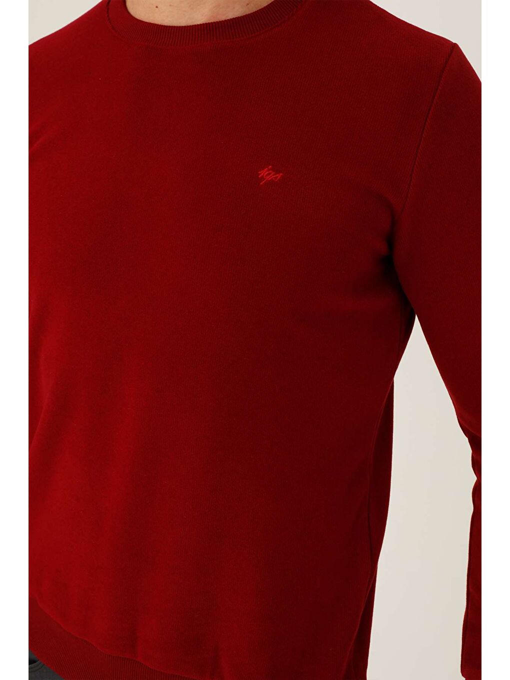 Bordo Rahat Kalıp Bisiklet Yaka Düz Uzun Kollu Triko-3