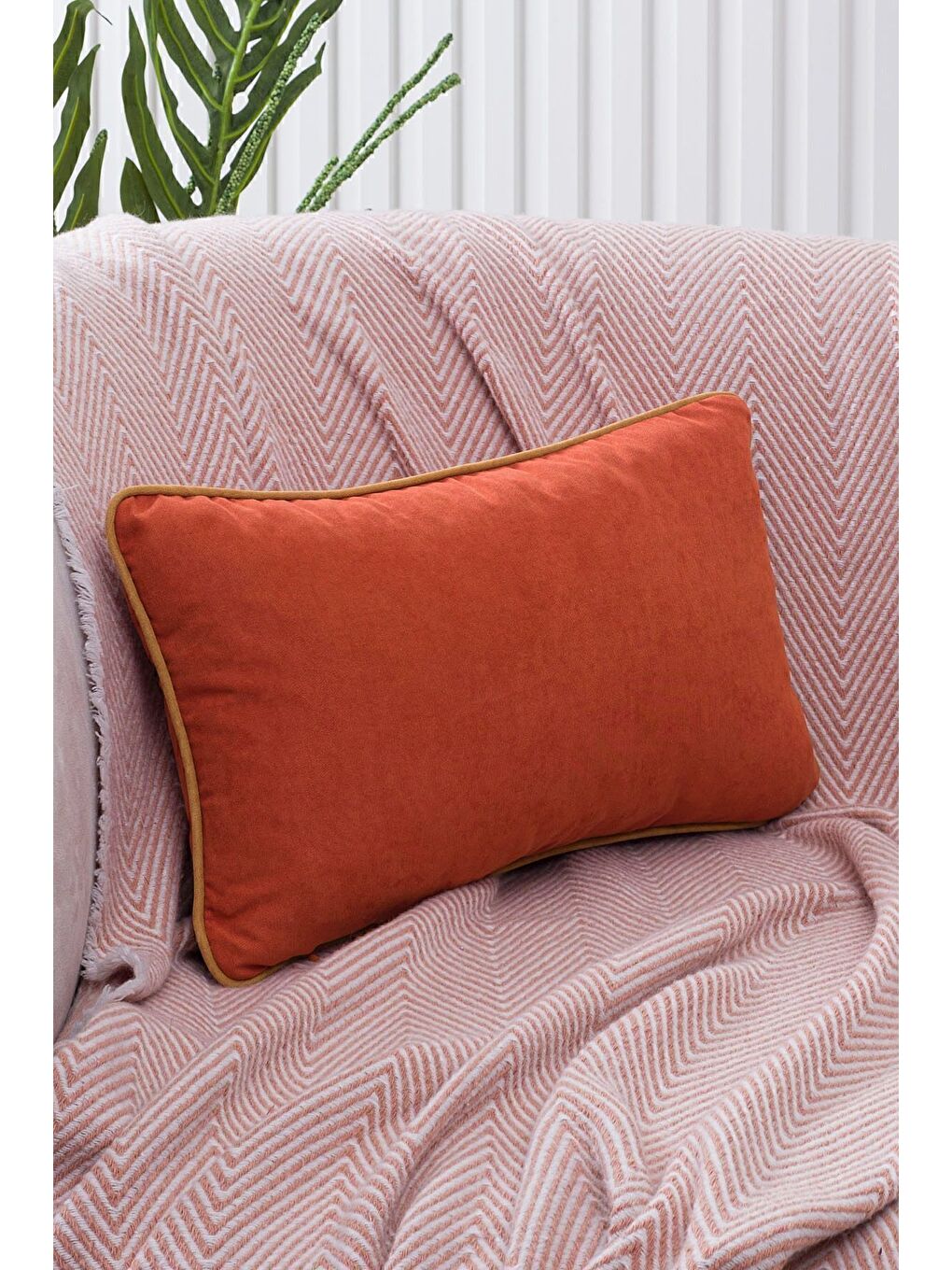 Sarı Panbiy Süet Dokulu Düz Punch (panç) İçin Uygun Hardal Biyeli Turuncu Dekoratif Kırlent Kılıfı-1