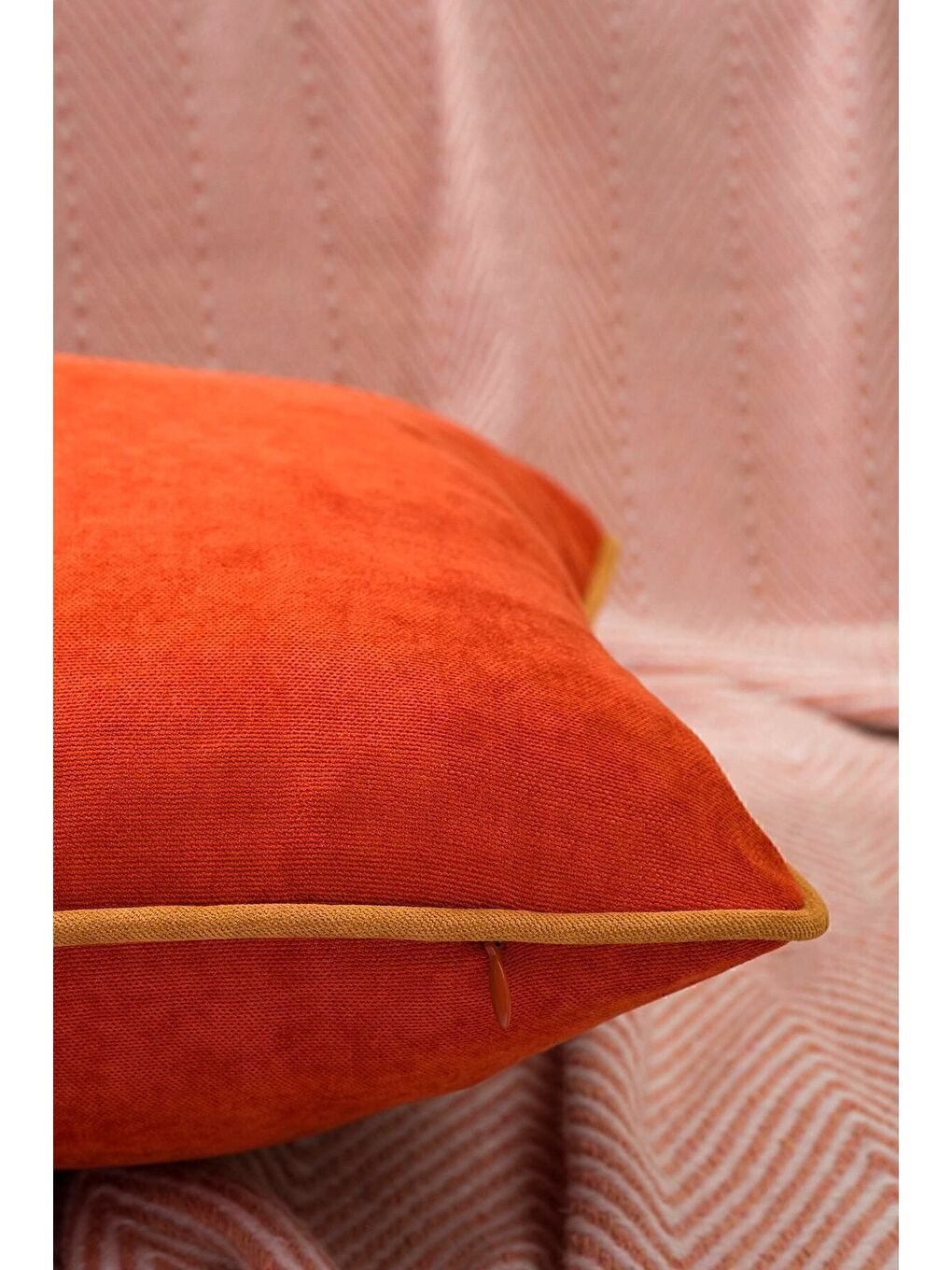 Sarı Panbiy Süet Dokulu Düz Punch (panç) İçin Uygun Hardal Biyeli Turuncu Dekoratif Kırlent Kılıfı-2