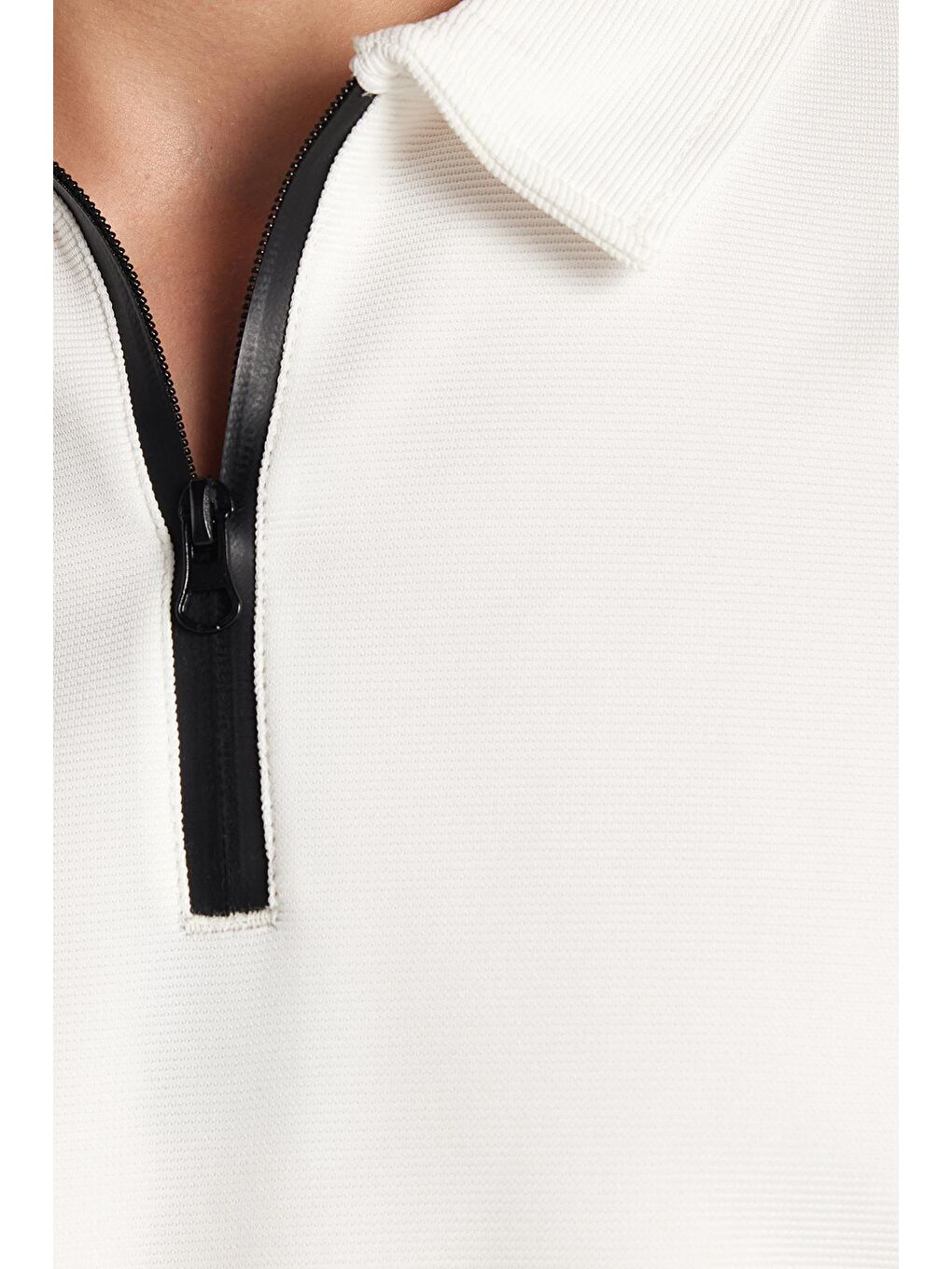 Erkek Standart Fit Pamuklu Fermuarlı Polo Yaka Beli Bağcıklı Beyaz Eşofman Takımı-2