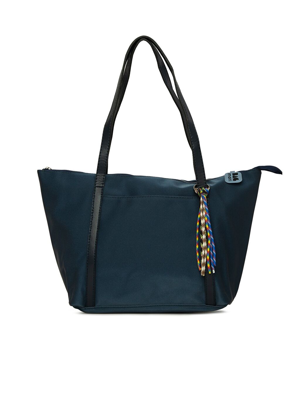 Lacivert Renkli Püskül Detaylı Saten Tote Çanta