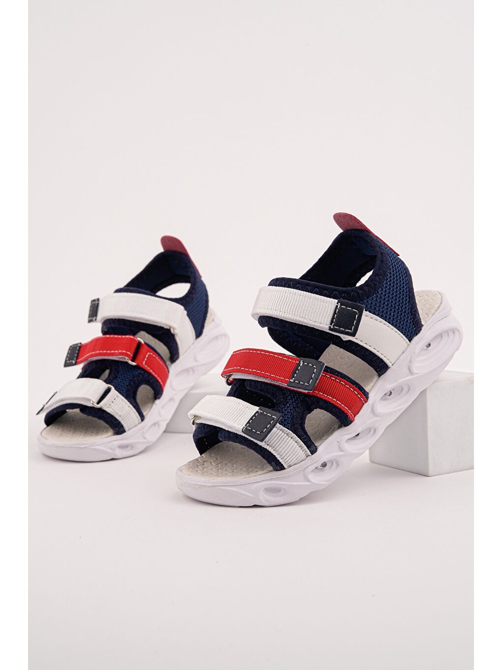 Lacivert NAVİ Erkek Çocuk Cırtlı Işıklı Sandalet-3