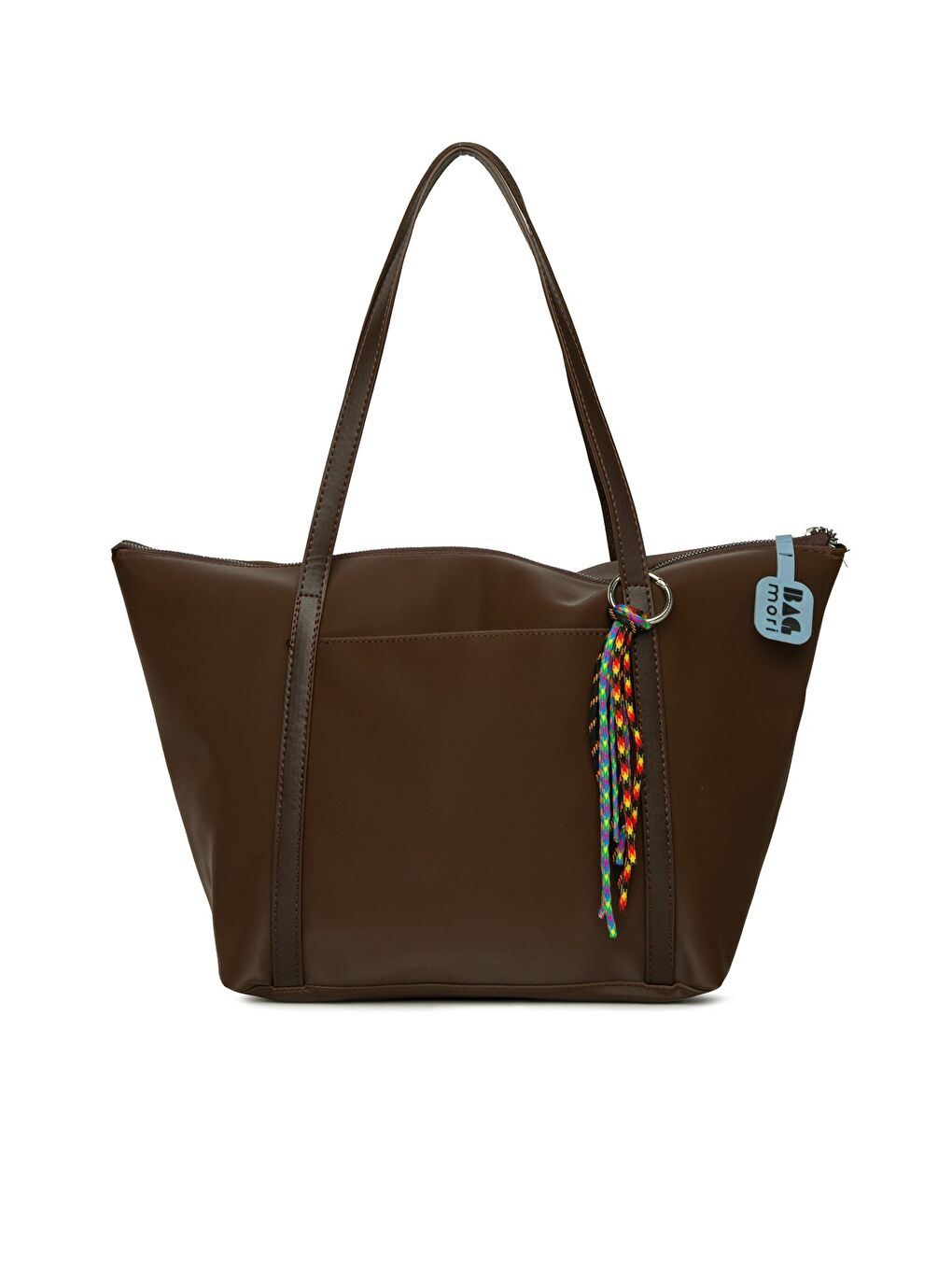 Kahverengi Renkli Püskül Detaylı Saten Tote Çanta
