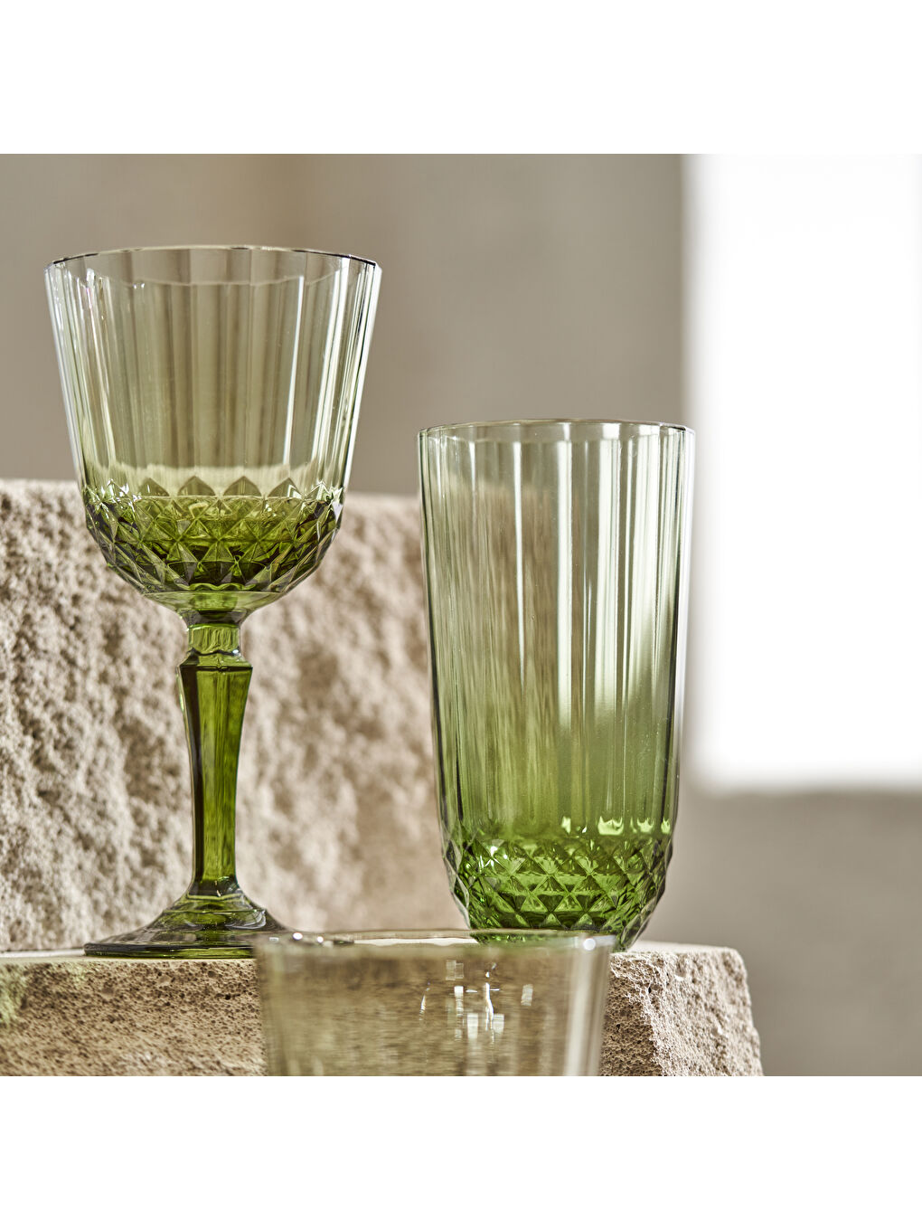 Colore Kesme Kadeh 2'li Yeşil (310 cc)-2