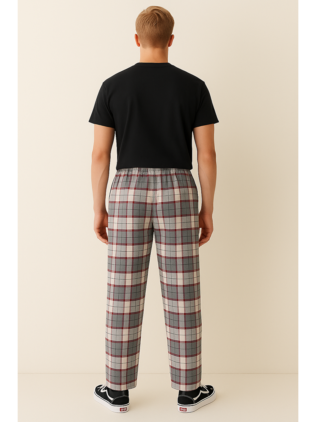 Gri Erkek %100 Pamuk Cepli Ekose Pijama Altı-1