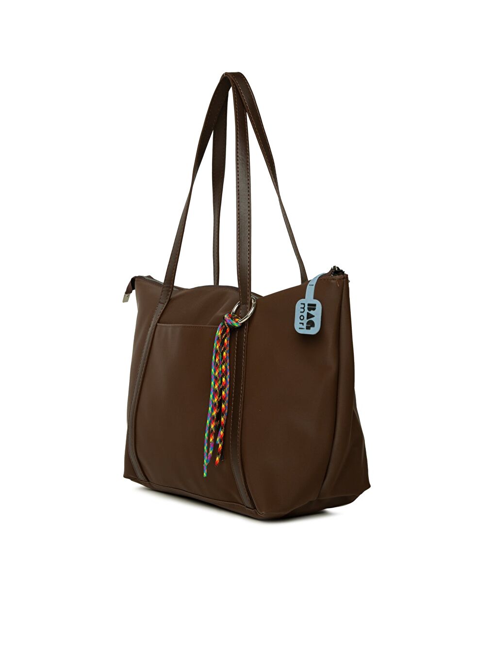 Kahverengi Renkli Püskül Detaylı Saten Tote Çanta-1