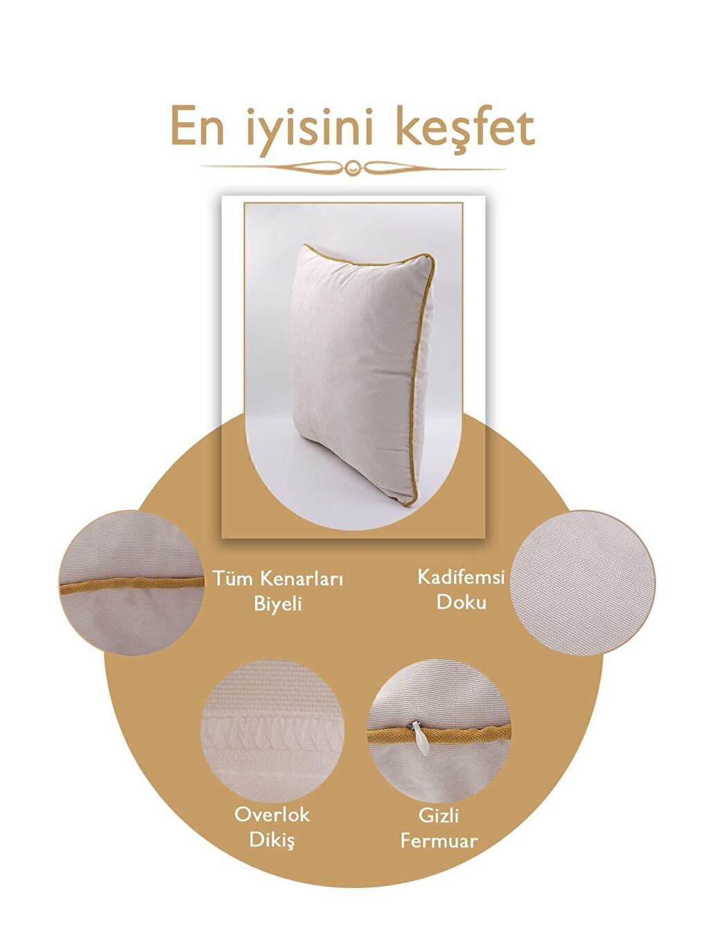 Panbiy Süet Dokulu Düz Punch (panç) İçin Uygun Hardal Biyeli Açık Gri Dekoratif Kırlent Kılıfı-4