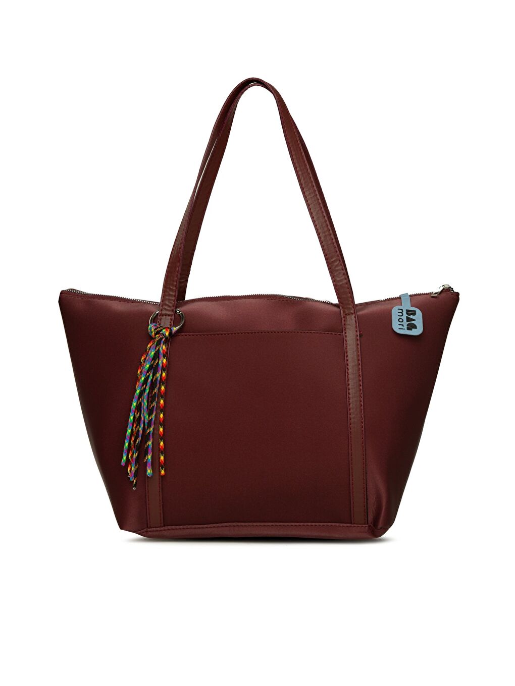 Bordo Renkli Püskül Detaylı Saten Tote Çanta