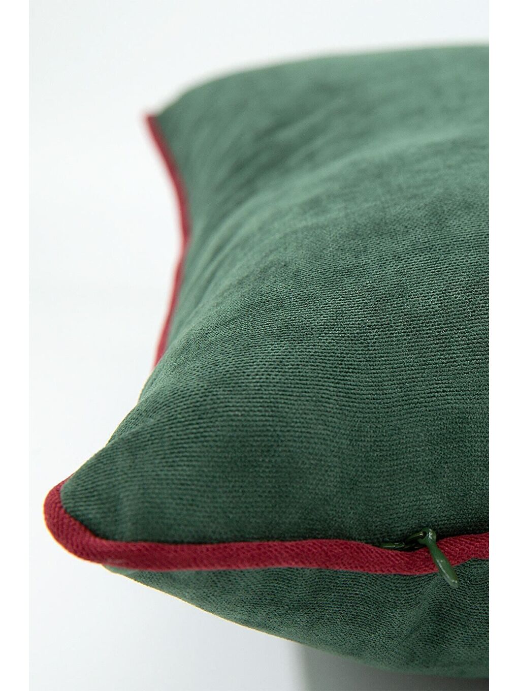 Panbiy Süet Dokulu Düz Punch (panç) İçin Uygun Bordo Biyeli Yeşil Dekoratif Kırlent Kılıfı-2