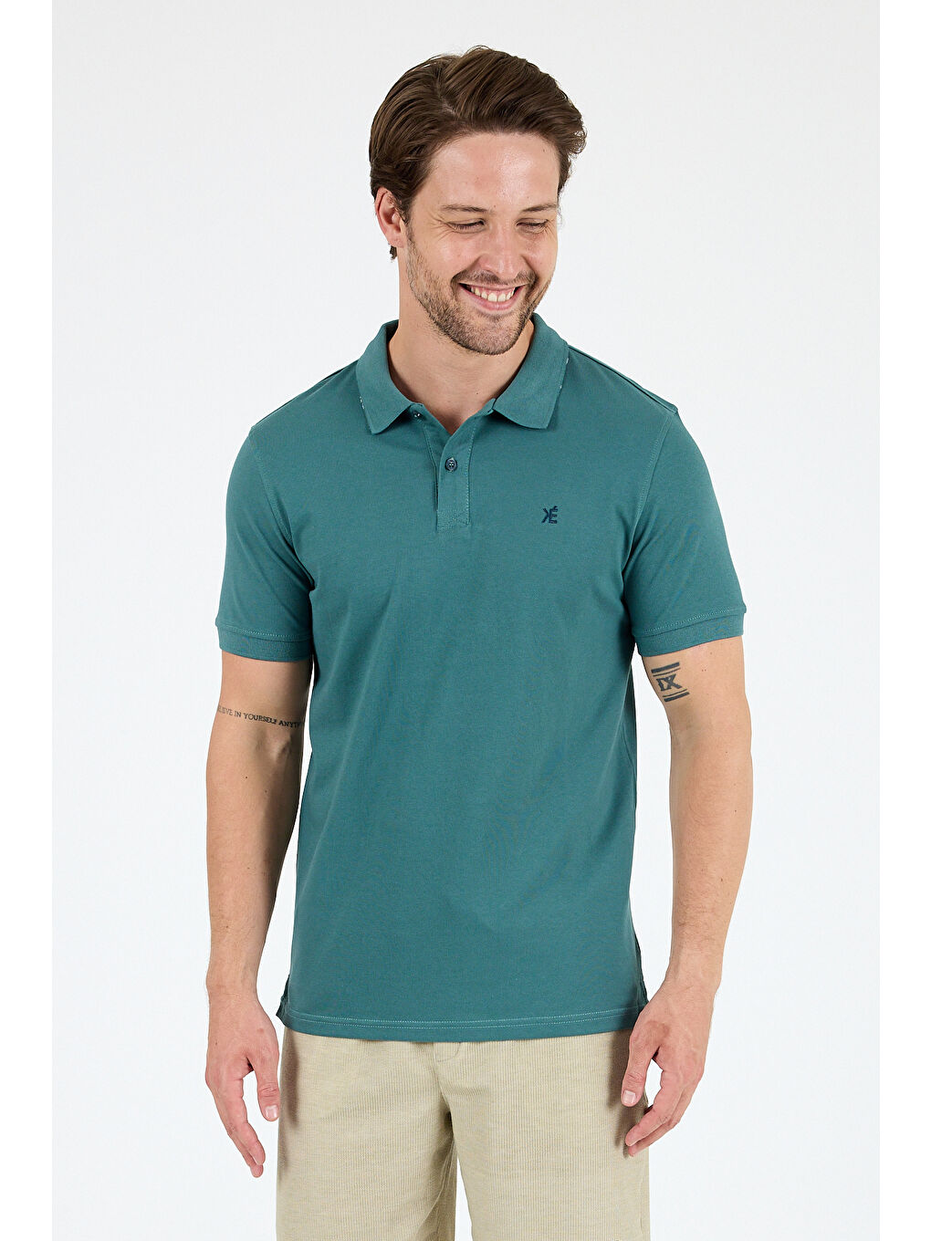 Petrol Polo Yaka Kısa Kollu Pike Erkek %100 Pamuk Tişört