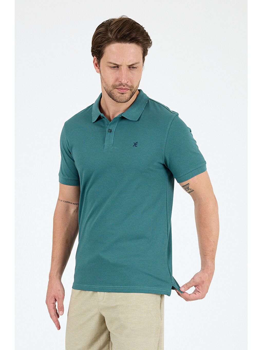 Petrol Polo Yaka Kısa Kollu Pike Erkek %100 Pamuk Tişört-1