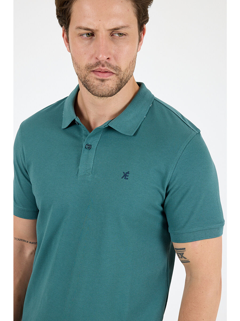 Petrol Polo Yaka Kısa Kollu Pike Erkek %100 Pamuk Tişört-3