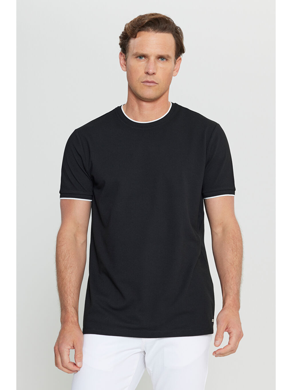 Erkek Siyah Slim Fit Dar Kesim Polo Yaka Jakarlı Esnek Tişört