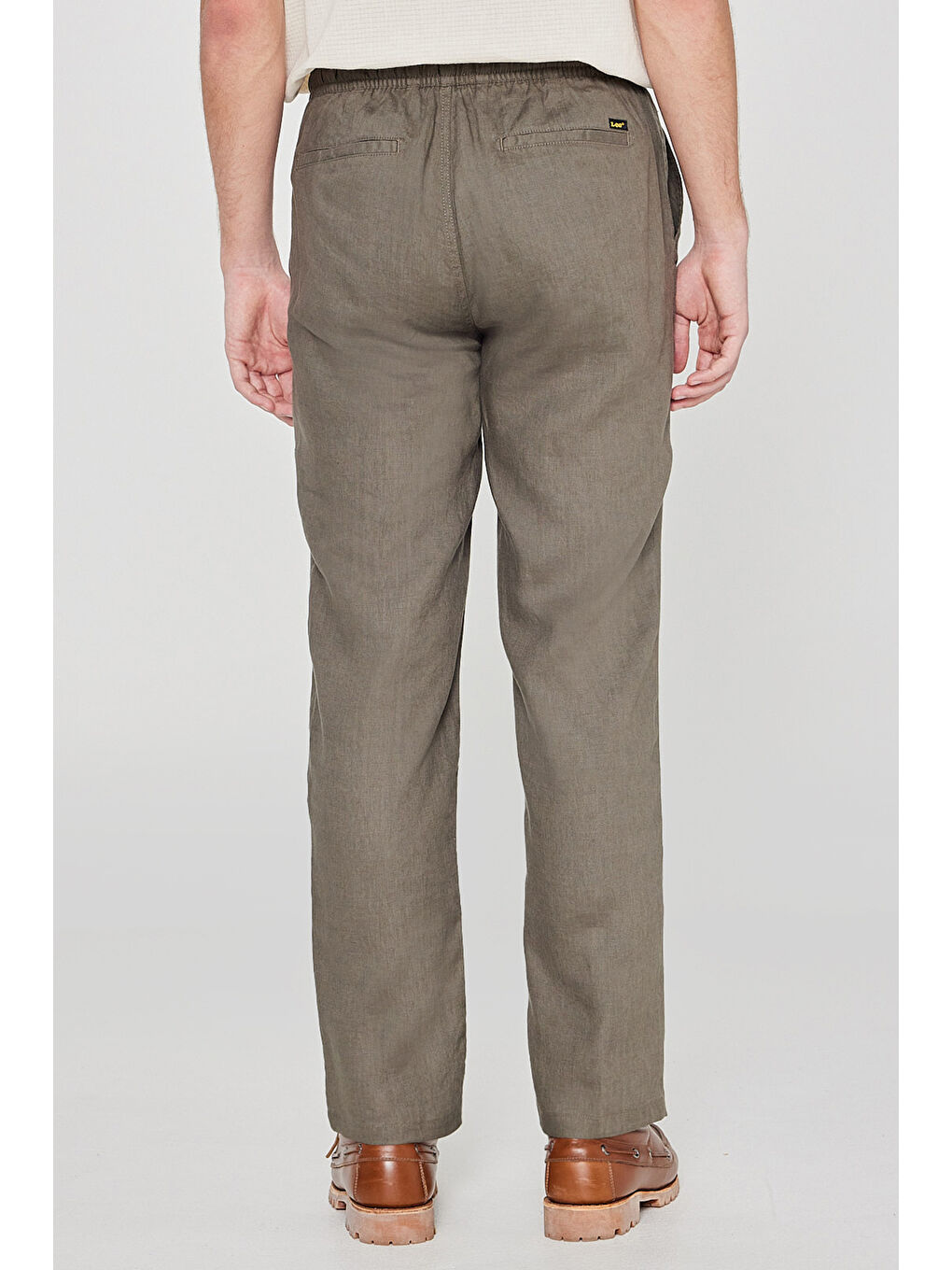 Haki %100 Keten Regular Fit Cepli Pantolon-3