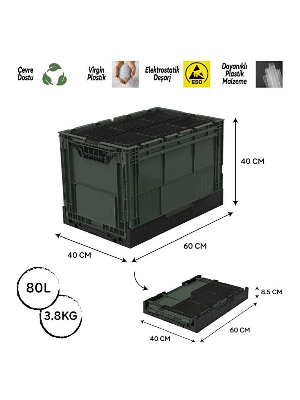 Yeşil Katlanır Kamp Kasası – Kapaklı 80 Litre-3