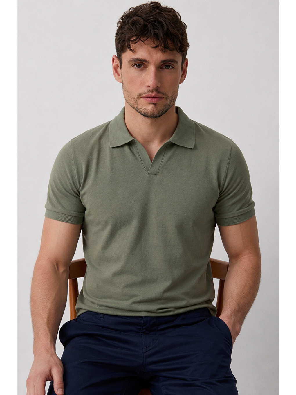 Erkek Polo Yaka Premium Comfort Spor Haki Tişört-1