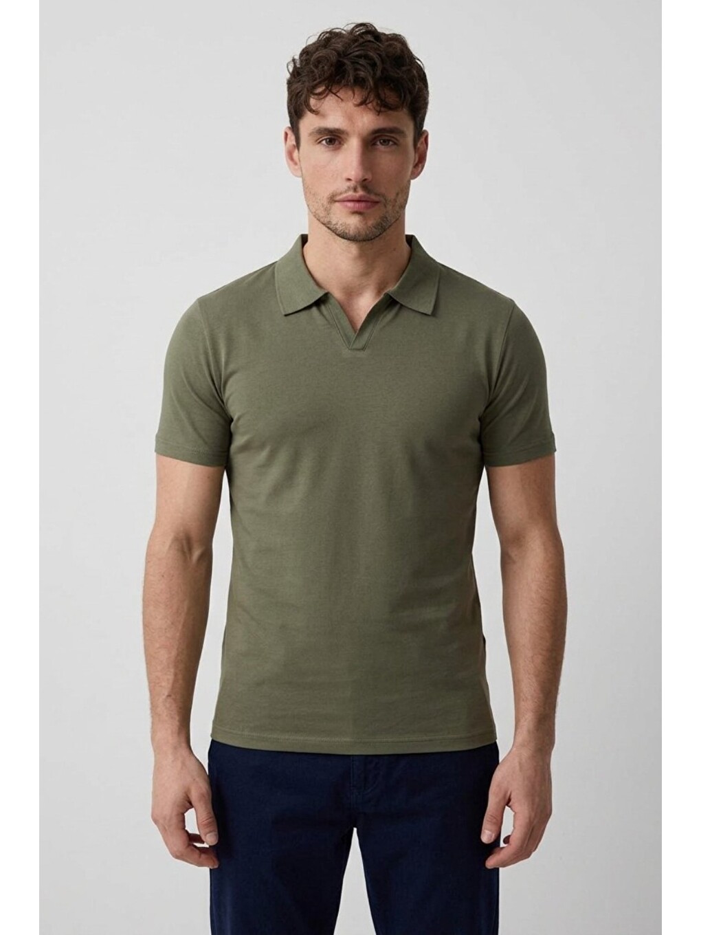 Erkek Polo Yaka Premium Comfort Spor Haki Tişört-2