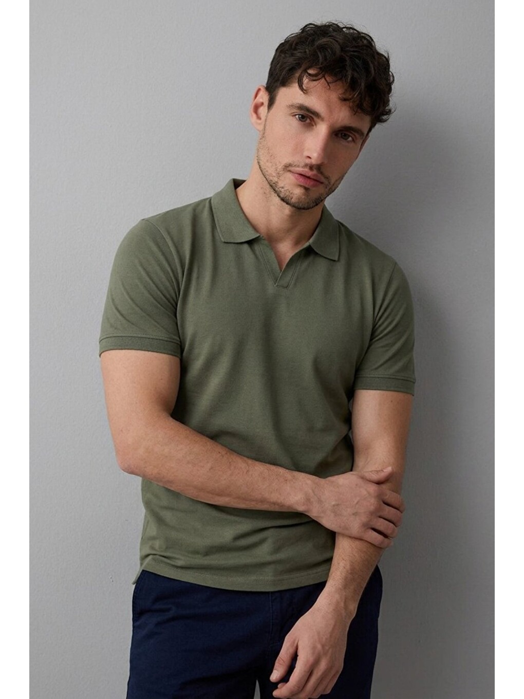 Erkek Polo Yaka Premium Comfort Spor Haki Tişört-3