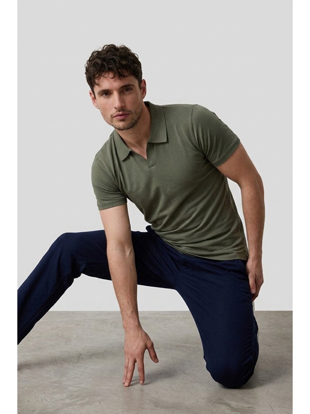 Erkek Polo Yaka Premium Comfort Spor Haki Tişört-4