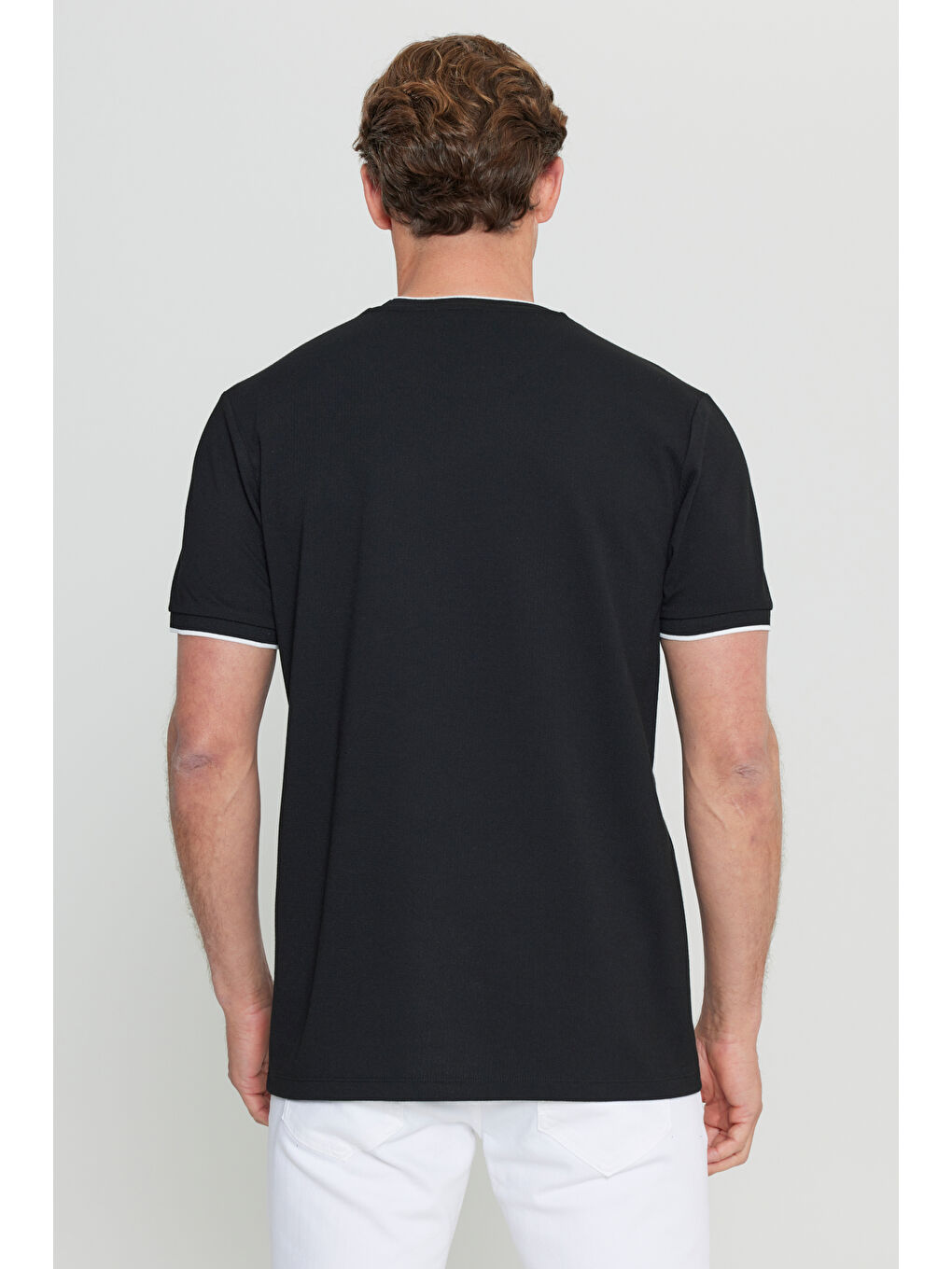 Erkek Siyah Slim Fit Dar Kesim Polo Yaka Jakarlı Esnek Tişört-4